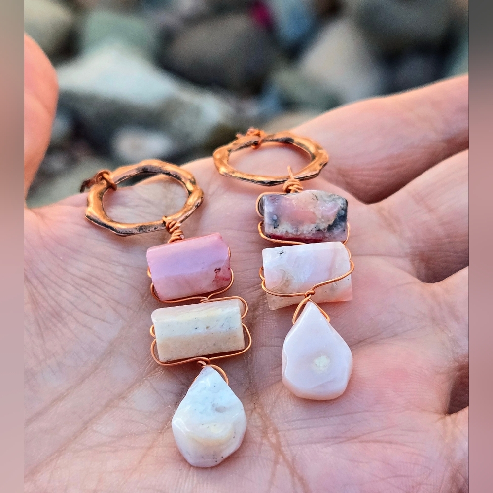 Whispers From Andes Genuine Pink Peruvian Opals In Antique Copper Drop Earrings - Picture 8 of 10